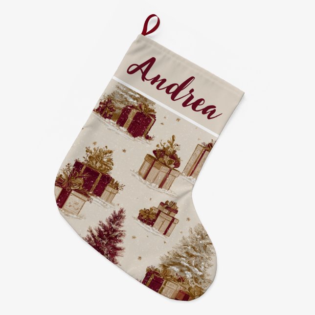 Benutzerdefiniertes Vintage-Weihnachtsmuster-Festt Großer Weihnachtsstrumpf (Vorderansicht (hängend))