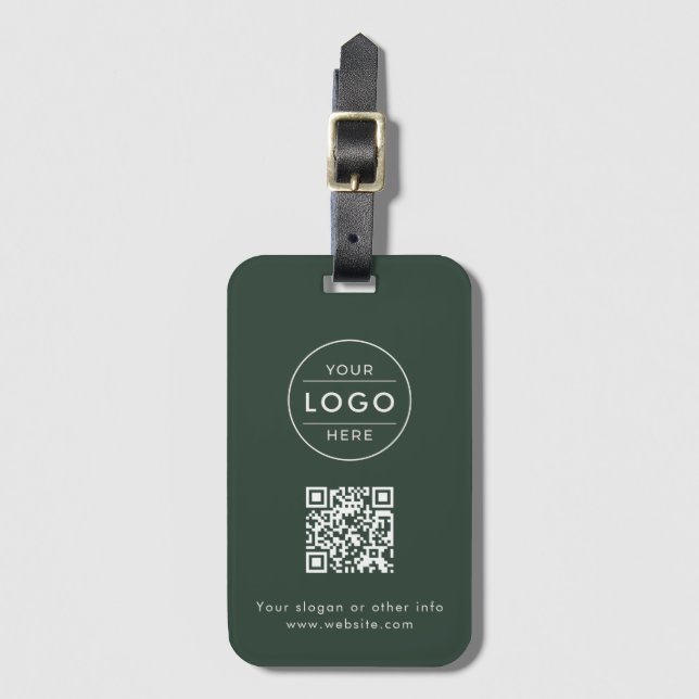 Benutzerdefiniertes Waldgrün-Logo QR Creme Gepäckanhänger (Vorderseite Vertikal)