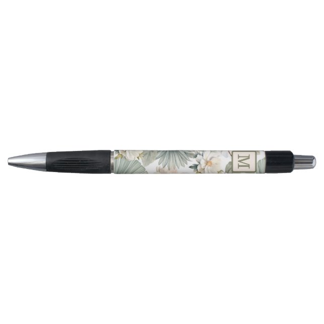 Benutzerdefiniertes Wasserfarben-Blumenmonogramm Kugelschreiber (Vorderseite)