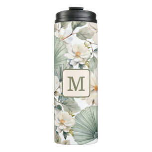 Benutzerdefiniertes Wasserfarben-Blumenmonogramm Thermosbecher