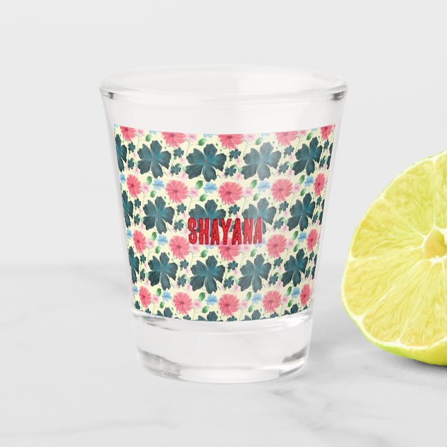 Benutzerdefiniertes Wasserfarben-Blumenmuster-Gesc Schnapsglas (Vorderseite)
