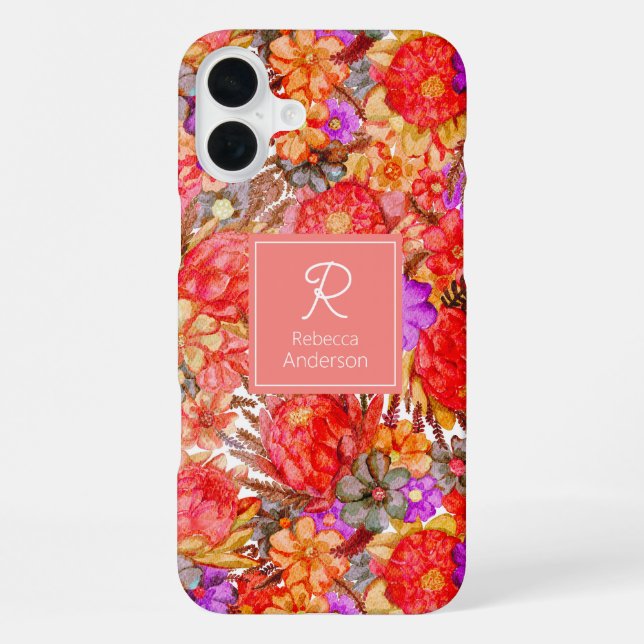 Benutzerdefiniertes Wasserfarben-Protea-Muster iPhone Hülle (Rückseite)