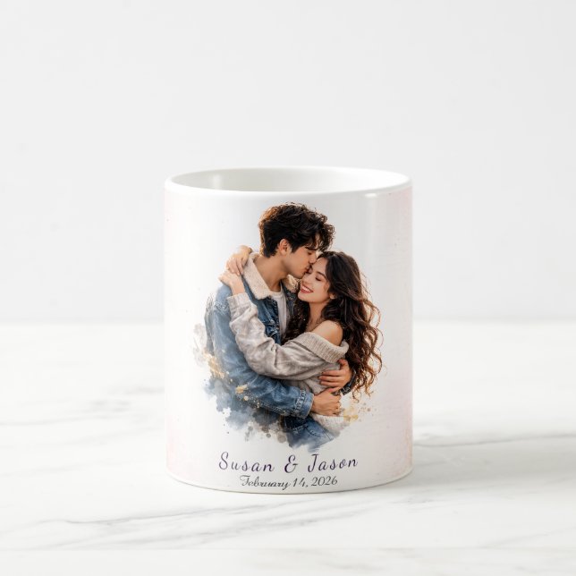 Benutzerdefiniertes Wasserfarben-Valentinstagsgesc Kaffeetasse (Mittel)