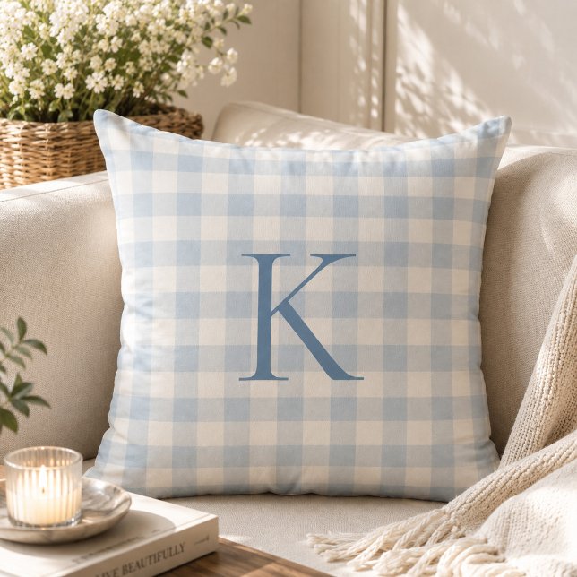 Benutzerdefiniertes weiches hellblaues Gingham-Erb Kissen (Von Creator hochgeladen)