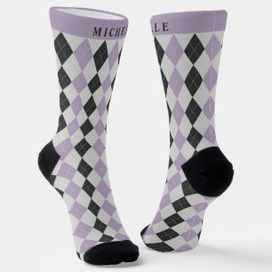 Benutzerdefiniertes weiches Lavendel-Lila-Schwarz- Socken