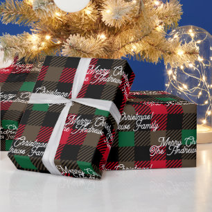 Benutzerdefiniertes Weihnachten Rot Grün Kariert M Geschenkpapier