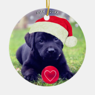 Benutzerdefiniertes Weihnachten Schwarzer Hund Fot Keramik Ornament