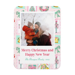 Benutzerdefiniertes Weihnachtsfoto Pink & Green Nu Magnet