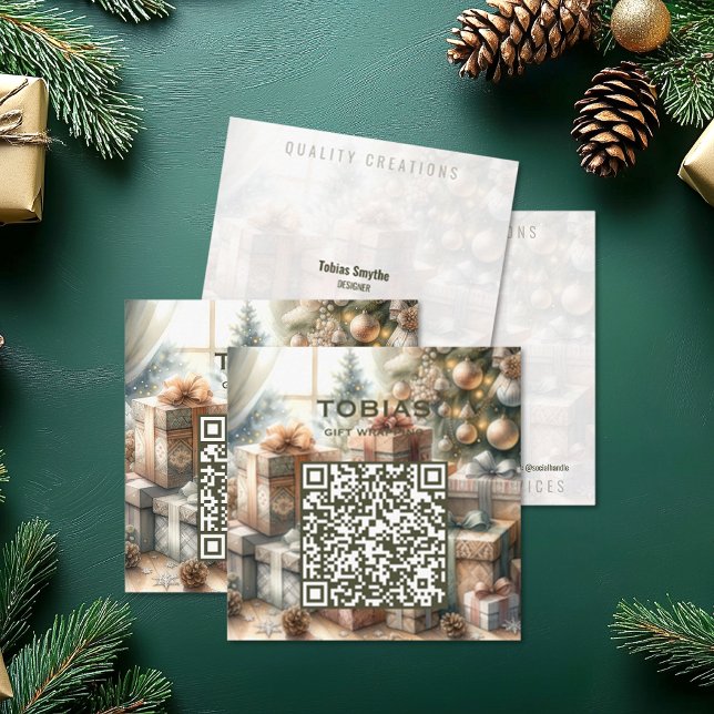 Benutzerdefiniertes Weihnachtsgeschenkdesign mit Q Quadratische Visitenkarte (Christmas Holiday QR Code Square Business Cards (front and back))