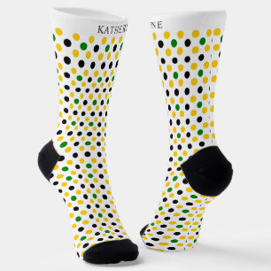 Benutzerdefiniertes Weiß Gelb Grün Schwarz Polka-P Socken