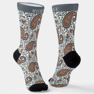 Benutzerdefiniertes Weiß Grau Orange Paisley-Muste Socken