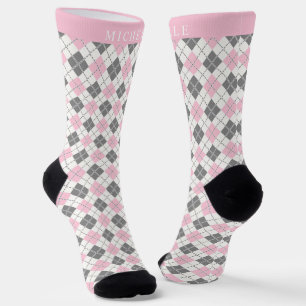 Benutzerdefiniertes Weiß Pink Grau Kariertes Argyl Socken