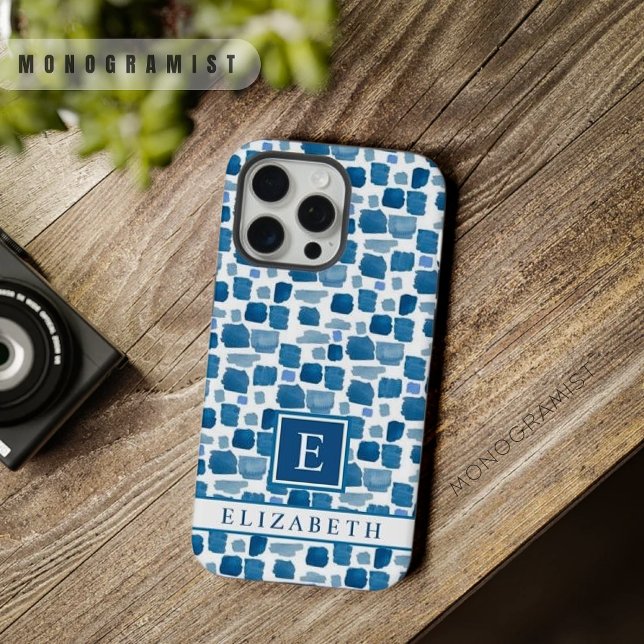 Benutzerdefiniertes weißes, dunkelblaues Abstrakte iPhone Hülle (Custom White Light Dark Blue Abstract Pattern iPhone Case)