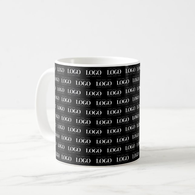 Benutzerdefiniertes weißes Firmenlogo auf schwarze Kaffeetasse (Vorderseite Links)