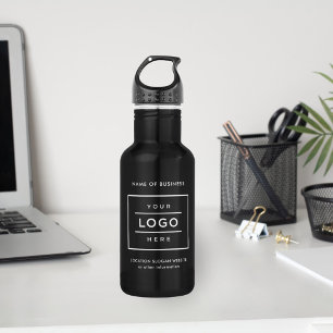 Benutzerdefiniertes weißes Geschäftslogo, schwarz Edelstahlflasche