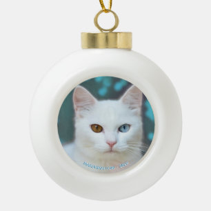 Benutzerdefiniertes weißes Katzenfoto & editierbar Keramik Kugel-Ornament