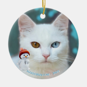 Benutzerdefiniertes weißes Katzenfoto mit süßem Sc Keramik Ornament
