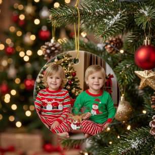 Benutzerdefiniertes weißes Weihnachtsfoto mit Rent Keramik Ornament