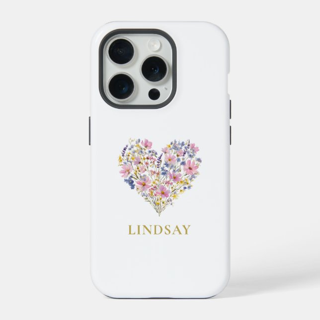 Benutzerdefiniertes Wildblumen-Herz mit Namen iPhone Hülle (Rückseite)