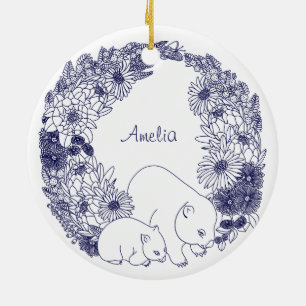 Benutzerdefiniertes Wombat-Weihnachten Blau Keramik Ornament
