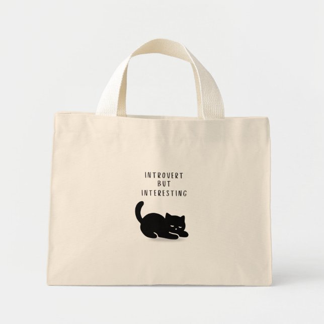 Benutzerdefiniertes Zitat Schwarze Katze Introvert Mini Stoffbeutel (Vorne)