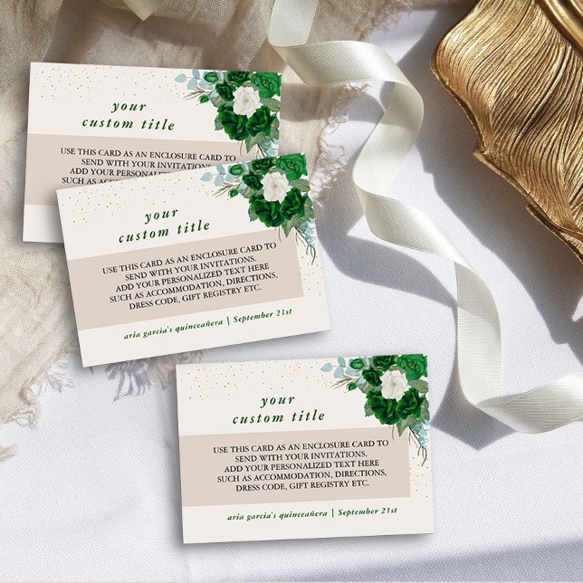 Benutzerspezifische Details zu Emerald Green und I Begleitkarte (Custom enclosure cards from the Royal Rose Emerald Green Quinceanera Collection by Darling & May)