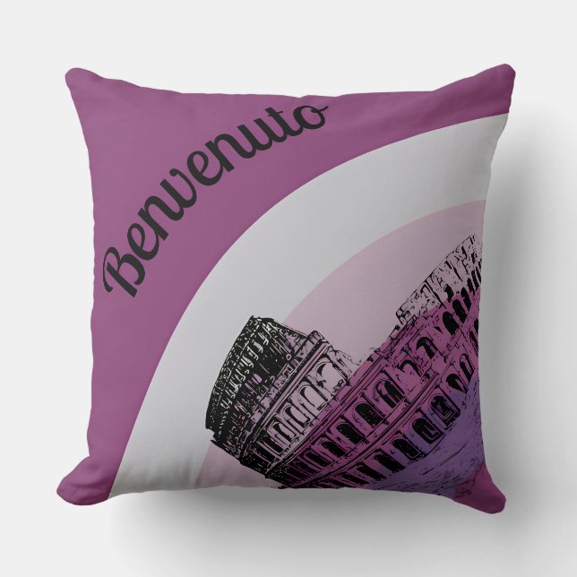 Benvenuto Rome Kolosseum Retro Art Throw Kissen (Vorderseite)