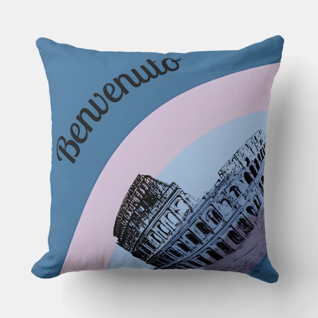 Benvenuto Rome Kolosseum Retro Art Throw Kissen (Vorderseite)