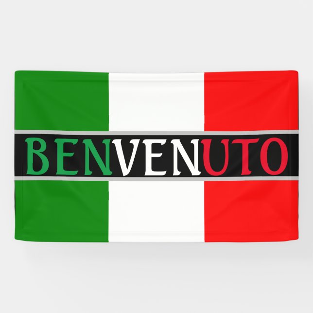 Benvenuto Willkommen auf der italienischen Flagge Banner (Horizontal)