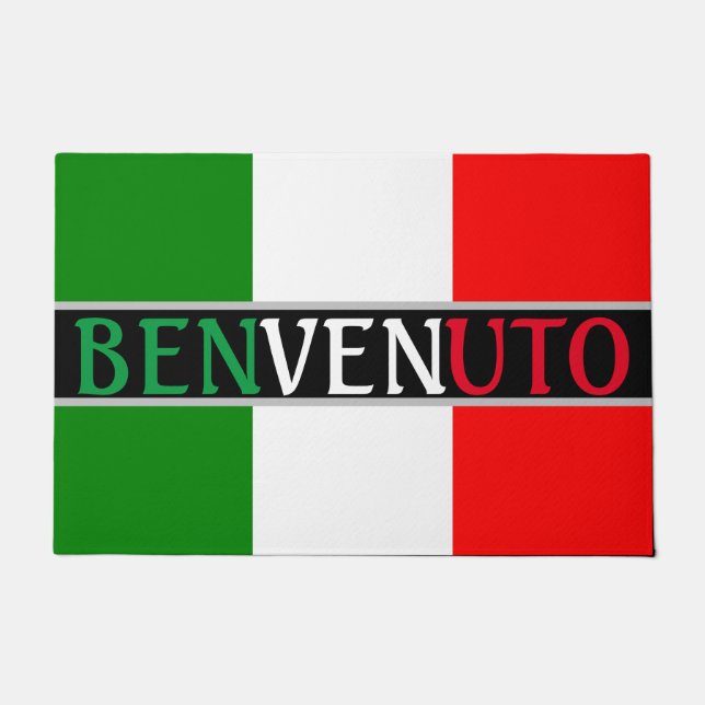 Benvenuto Willkommen auf der italienischen Flagge Fußmatte (Vorderseite)