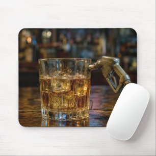 Benzin Zapfpistole in einem Whiskeyglas Mousepad