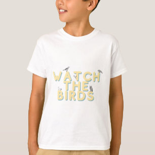 beobachte die Vögel süßer gelber Text T-Shirt