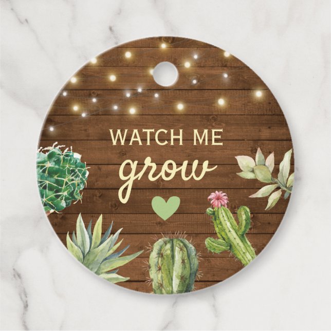 Beobachten Sie, wie ich rustikale Babydusche Kakte Geschenkanhänger (Vorderseite)