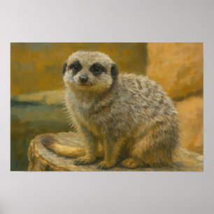 Beobachtende Stille - Realistisches Meerkat-Portra Poster