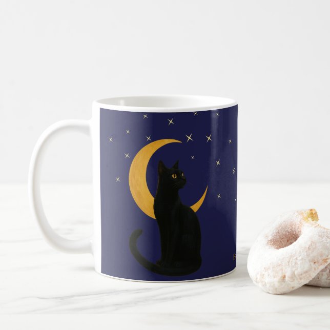 Beobachter der Nacht - Halloween-Black Cat Card Kaffeetasse (Mit Donut)