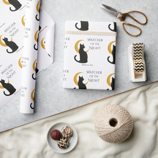 Beobachter der Nacht - Halloween-Schwarze Katze Geschenkpapier (Kunsthandwerk)