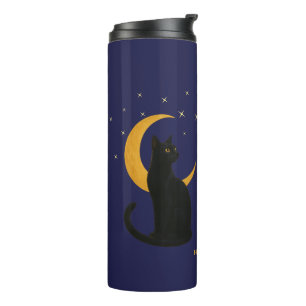 Beobachter der Nacht - Halloween-Schwarze Katze Thermosbecher