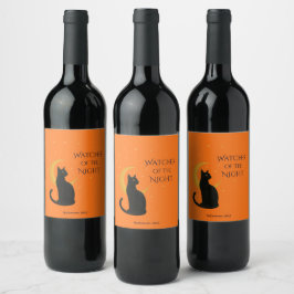 Beobachter der Nacht - Halloween-Schwarze Katze Weinetikett