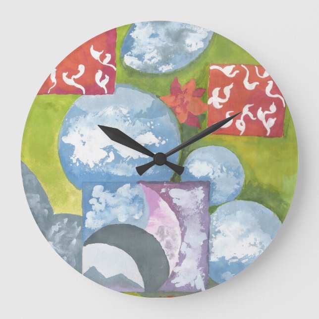 Beobachtung von Folk Art von AnyaC Große Wanduhr (Vorderseite)