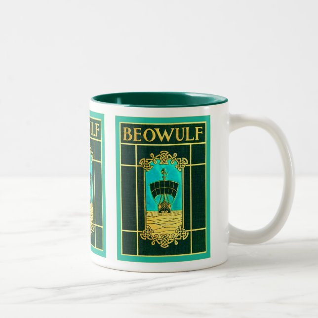 Beowulf ~ Vintager Bucheinband Zweifarbige Tasse (Rechts)