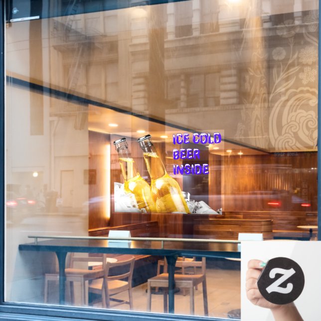 Bequemer Store Eiskältebiere Innen Fensteraufkleber (Café-Fenster)