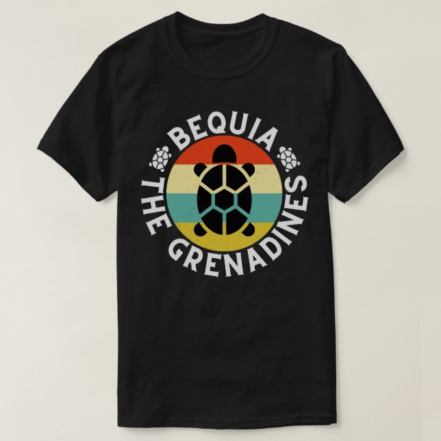 Bequia Die Grenadinen Retro Sonnenuntergang mit Sc T-Shirt (Design vorne)