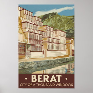 Berat Albanien Illustration Reise Kunst Vintage Poster