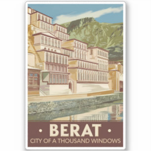 Berat Albanien Illustration Travel Art Vintag Aufkleber