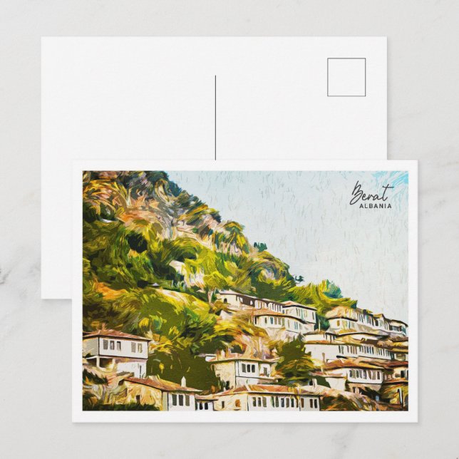 Berat Albanien Schöne Öl Paint Landschaft Postkarte (Vorne/Hinten)