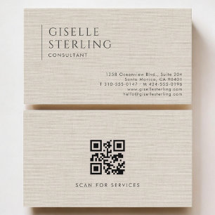 Berater Luxus Neutraler Leinen QR Code Visitenkarte