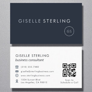 Berater QR Code Navy Blue Modern Elegant Visitenkarte