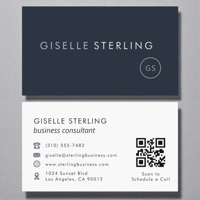 Berater QR Code Navy Blue Modern Elegant Visitenkarte (Von Creator hochgeladen)