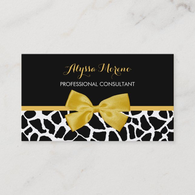 Berater Trendy Giraffe Print Golden Yellow Bow Visitenkarte (Vorderseite)