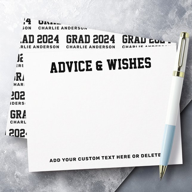 Beratung und Wünsche von Abschluss im Jahr Schwarz Mitteilungskarte (Graduation advice and wishes grad year black white note card)